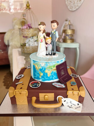 Tarta de boda maleta viaje