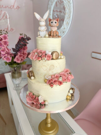 Tarta de boda tonos rosas y oro