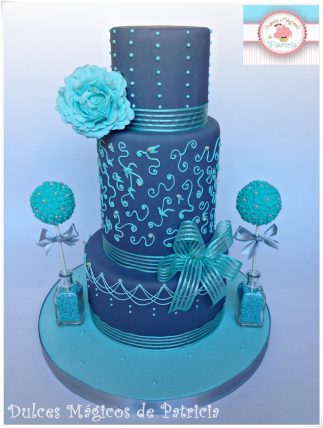 tarta boda azul peonía
