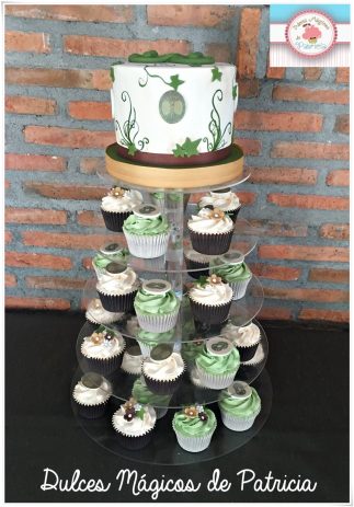 tarta boda torre cupcakes hojas