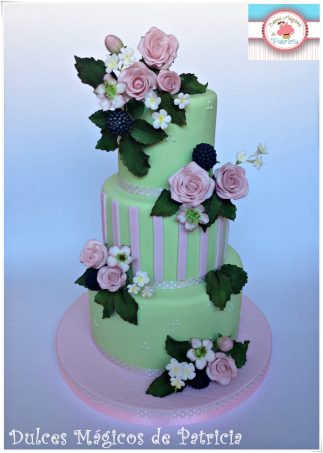 tarta boda verde rosa
