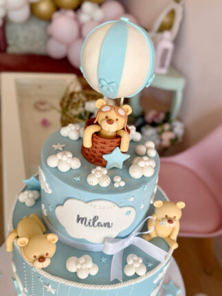Tarta bautizo ositos con globo