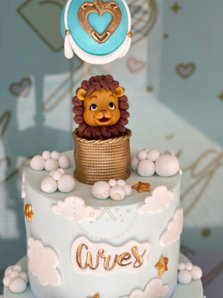 Tarta decorada bautizo león