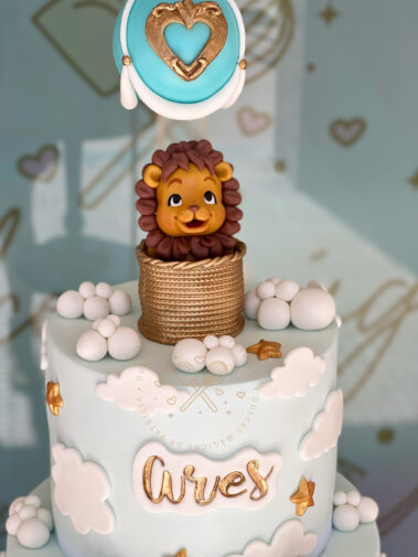 Tarta decorada bautizo león