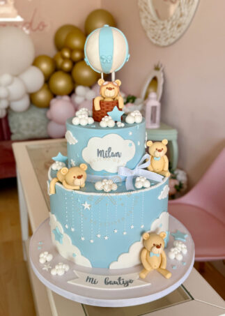Tarta bautizo ositos con globo
