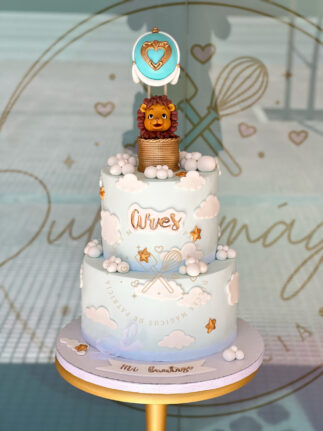 Tarta decorada bautizo león