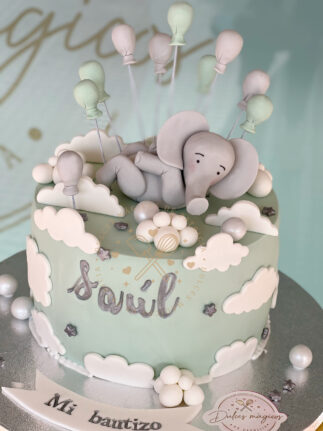 Tarta decorada bautizo elefante