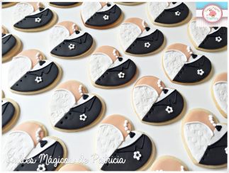 galletas boda negro blanco novios corazones