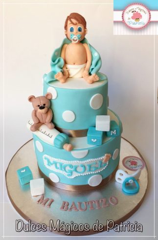 tarta bautizo azul bebé