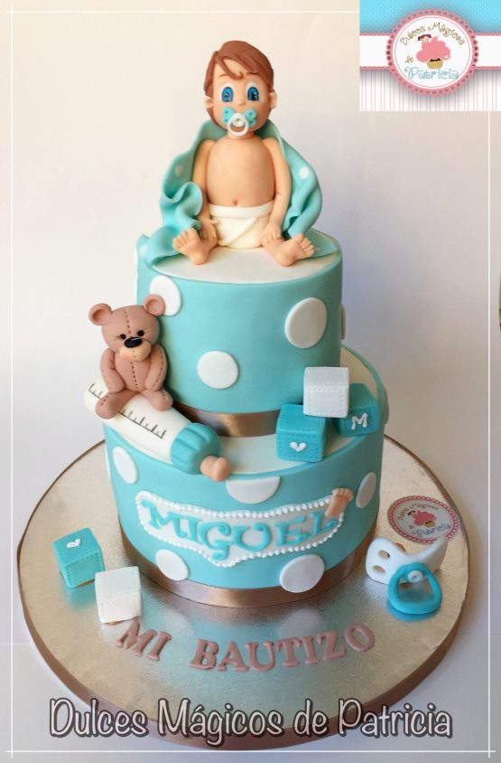 tarta bautizo azul bebé