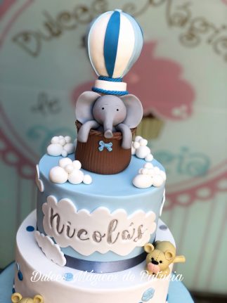 tarta bautizo elefante bebé globo