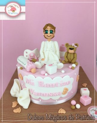 tarta bautizo niña rosa