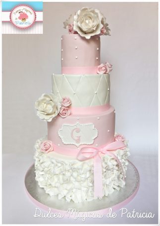 tarta bautizo rosa bebé madrid