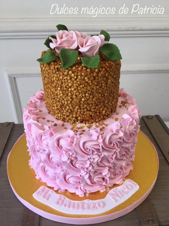 tarta oro rosa bautizo madrid
