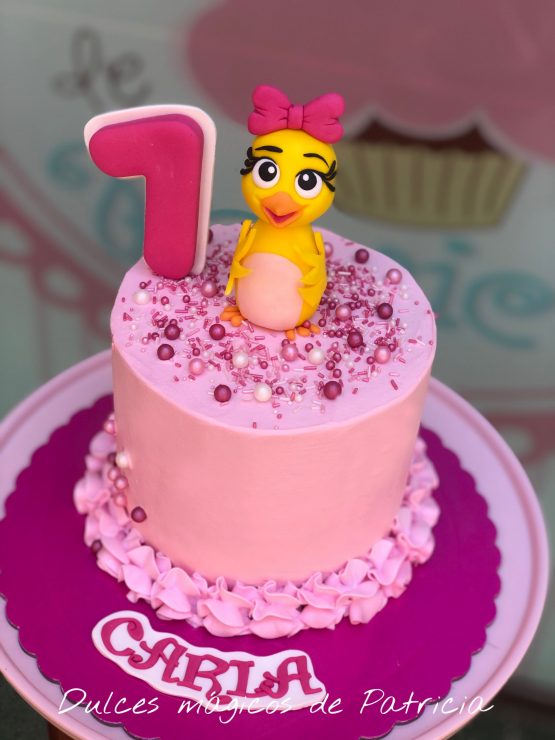 tarta pollito rosa bebé