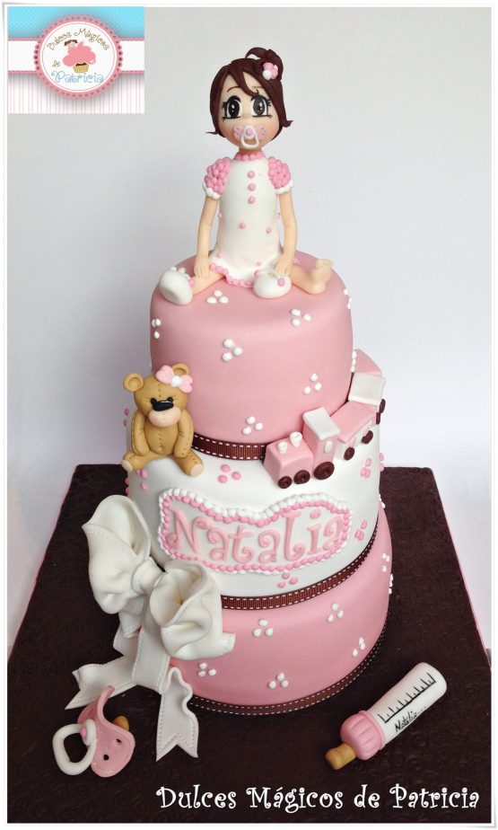 tarta rosa bebé bautizo niña