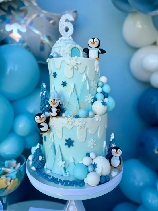 tarta-pingüinos-fondant