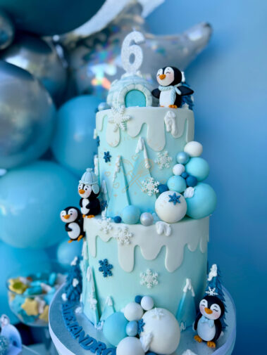 tarta-pingüinos-fondant