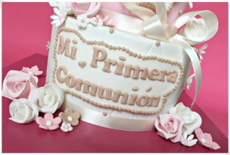 tarta comunión blanco rosas niña alcalá