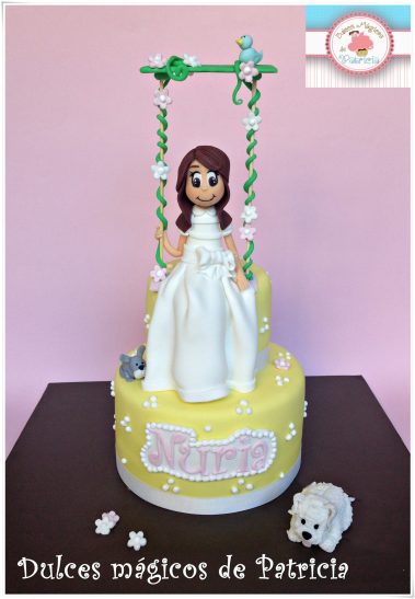 tarta comunión columpio niña
