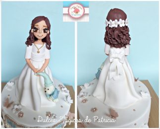 tarta niña comunión azul