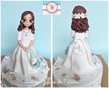 tarta niña comunión azul