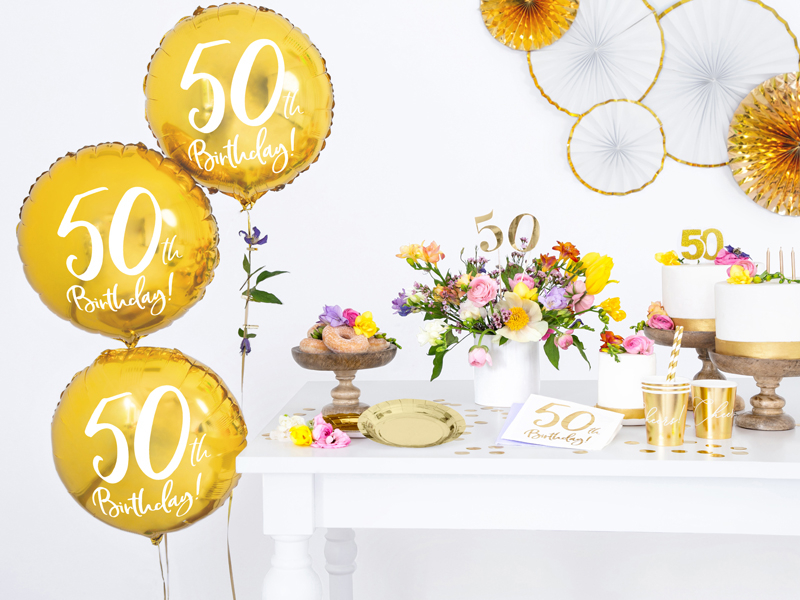 Globo foil dorado redondo 50 cumpleaños