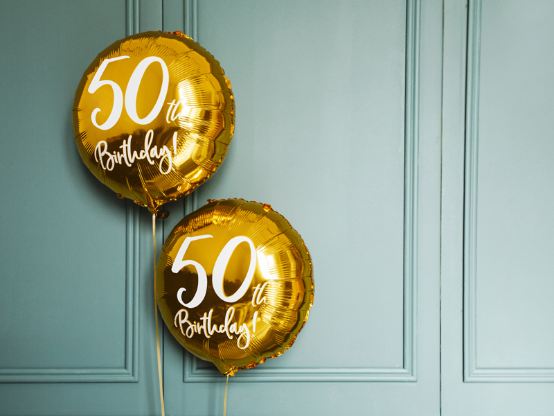 Globo foil dorado redondo 50 cumpleaños