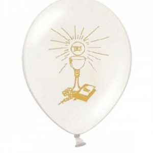 globo helio blanco primera comunión oro