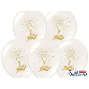 globo helio blanco primera comunión oro