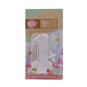 Vela cumpleaños sweetkolor plata numero 1