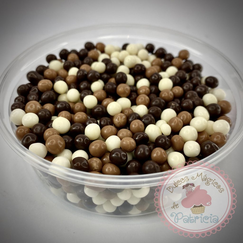 Perlas tamaño estándar de tres chocolates,dulces mágicos de patricia.