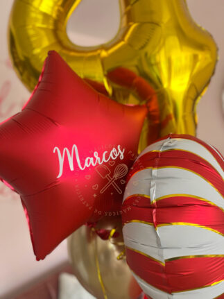 Globos de helio en rojo y dorado