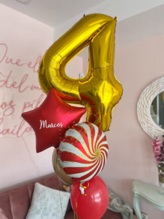 Globos de helio en rojo y dorado