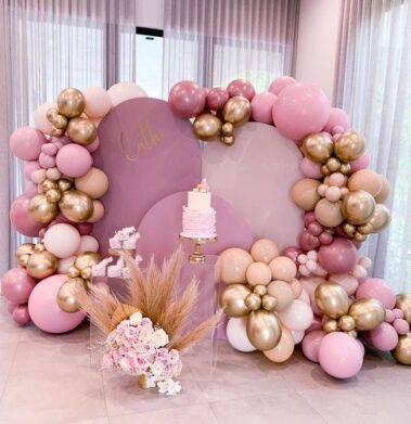 decoración globos photocall panel ovalado