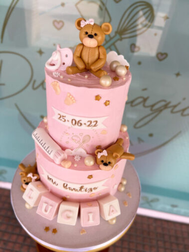 Tarta decorada Bautizo ositos