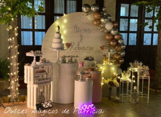 Candy bar mesa dulce boda tonos blanco y plata