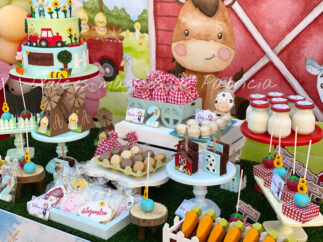 Mesa dulce y decoración cumpleaños La granja