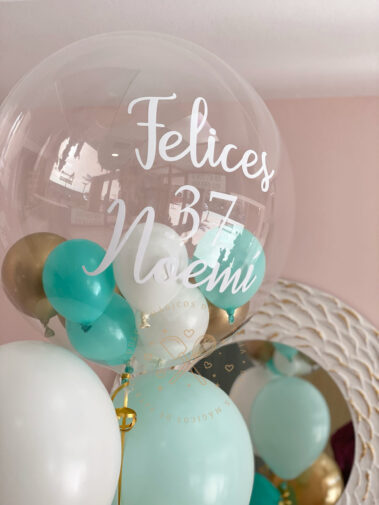 Globos helio tonos verde agua y dorado