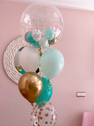 Globos helio tonos verde agua y dorado