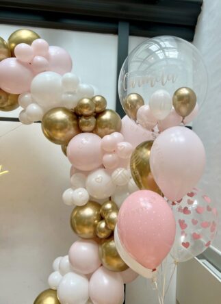 photocall globos rosa blanco y oro