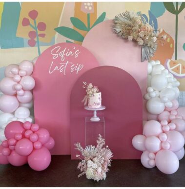 decoración globos photocall panel ovalado