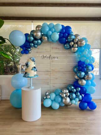 decoración globos 15 años panel redondo