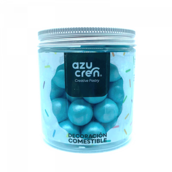 bolas de azúcar, chocolate y cereales en color azul claro de la marca azucren