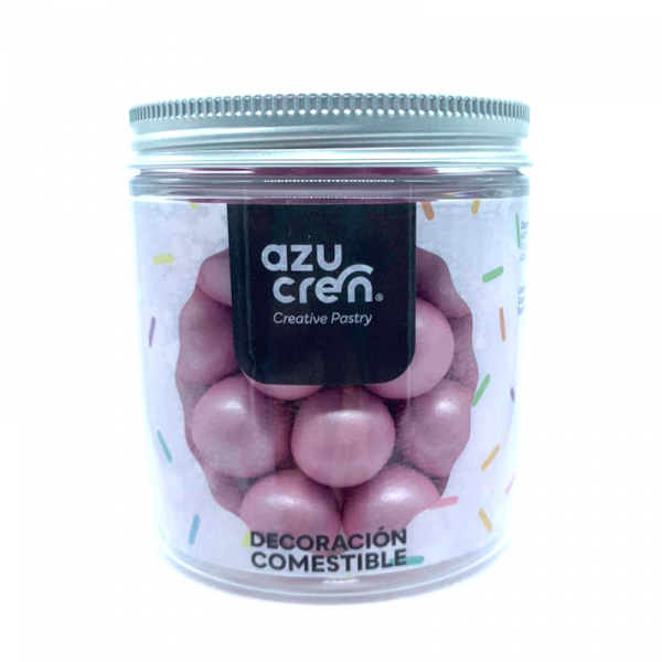 bolas de azúcar, chocolate y cereales en color rosa de la marca azucren