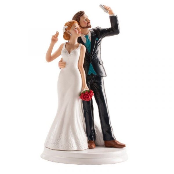 figura decorativa tarta boda pareja selfie