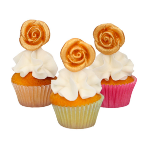 decoraciones funcakes rosas oro de mazapan