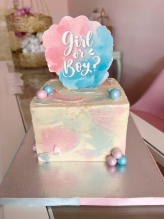 Tarta decorada revelación de sexo bebé
