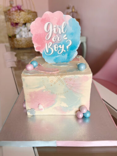 Tarta decorada revelación de sexo bebé