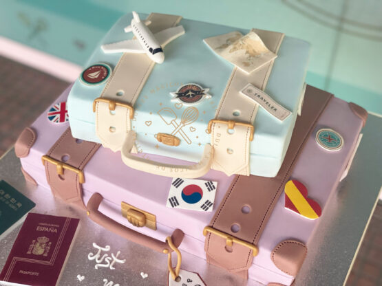 Tarta decorada Boda viajara maletas